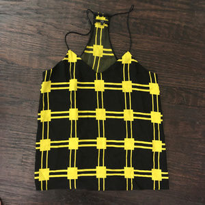 TIBI Silk Cami - Yellow / Black Print - size 6